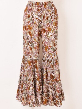 Meridian ペイズリー柄 フリルヘム ロングパンツ