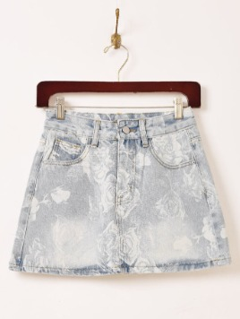 Elcamino 花柄 ローズ デニム ミニスカート