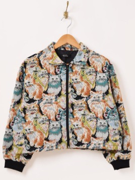 Meridian アニマル ゴブラン織り ショートジャケット 猫柄