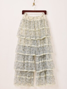 花柄 チュール ラッフルパンツ