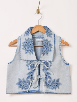 デニム 刺繍 ノースリーブブラウス